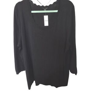 Lane Bryant Black Scalloped Neck Long Sleeve Sweater Plus Size 22/24 NWT